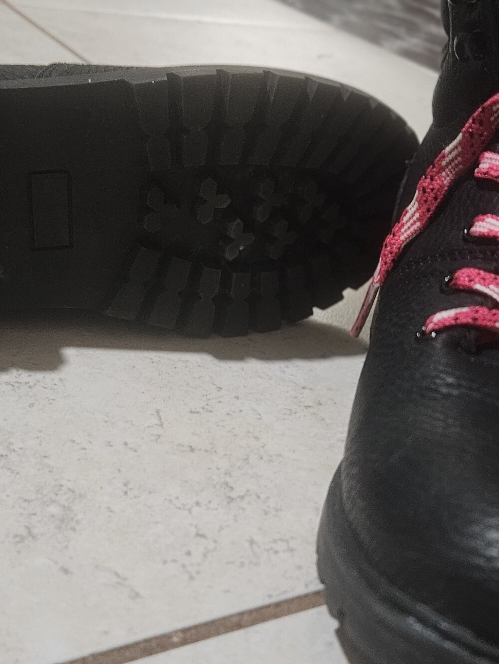 Black Lace-Up Boot with Pink Laces